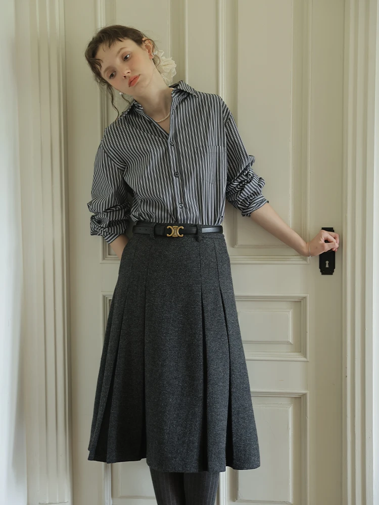 

Весенняя повседневная свободная женская полосатая рубашка с длинным рукавом из дышащего комфортного хлопка, удобная для поездок на работу, модный топ