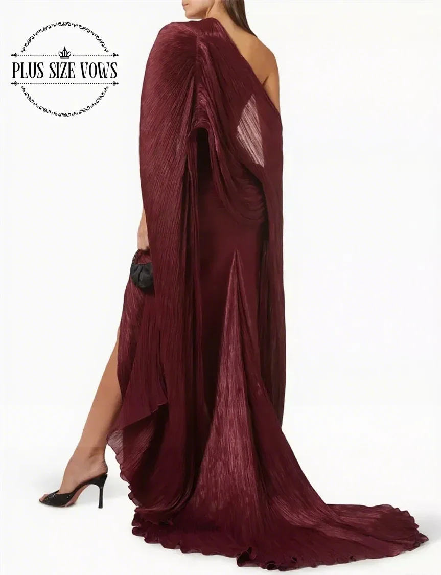 Customized Burgundy Strapless Sleeveless Luxury Evening Dress Pleat Split Floor Length Prom Dresses Mermaid Formal Gowns