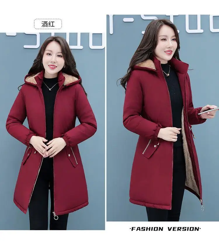 New Womens Padded Jacket Long Hooded Parker Overcoat Plus Velvet Thicke Winter Warm Coat Female Korean Casual Cotton Clothes 4XL