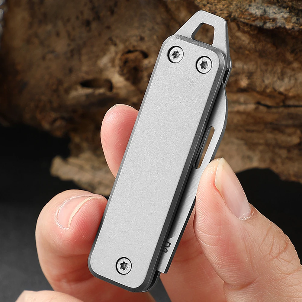 Caressolove D2 Mini Folding Keychain Knife EDC Survival Gadgets Self-defense Stainless Steel Pocket Utility Knife Box Cuter