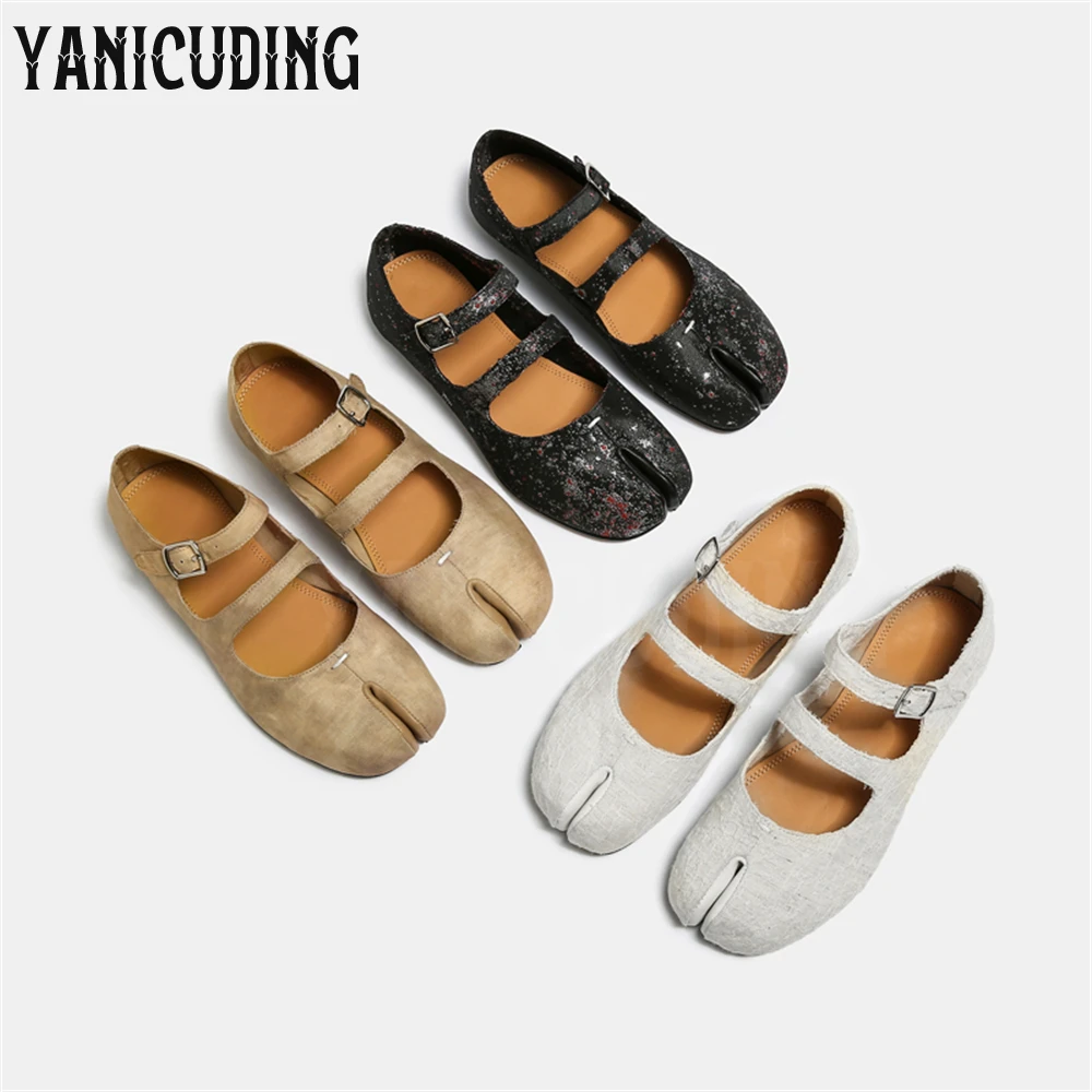 

Multicolor Soft Sheepskin Tabi Ballerinas Novelty Designer Style Split Toe Flats Women's Sweet Style Comfortable Mary Jane Shoes