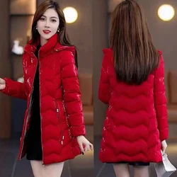 Pearlescent Colorful Cotton Jacket for Women Medium Long 2024 New Winter Cotton Jacket Stylish Slimming Shiny Thick Cotton Coat