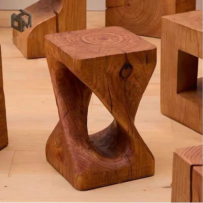 Taburete de madera, tocón, mesita de noche redonda, taburete bajo de madera maciza, algunas tocones en todos los lados