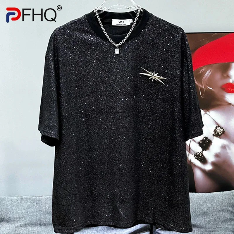 

PFHQ Men's Sparkling Starry T-shirt Summer Luxury High Street Short Sleeve Creative Leisure Round Neck Original Tops New 21Z4674