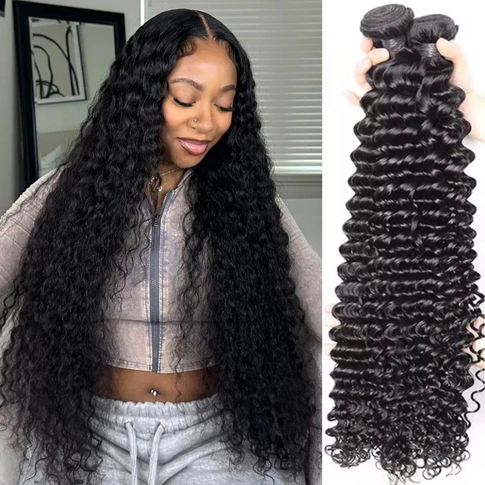 

32-дюймовые глубокие волны, 100% пучки человеческих волос, вьющиеся 1/3/4 шт., пучки человеческих волос, необработанные пучки человеческих волос, двойной уток