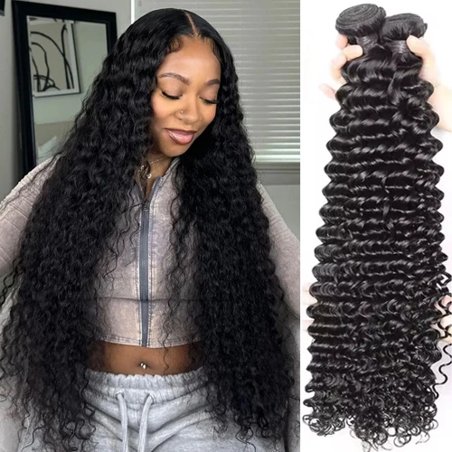 Imagen 1 del producto Extensiones de cabello humano 100% ondulado profundo de 32 pulgadas, mechones de cabello humano rizado de 1/3/4 Uds., extensiones de cabello humano sin procesar, doble trama