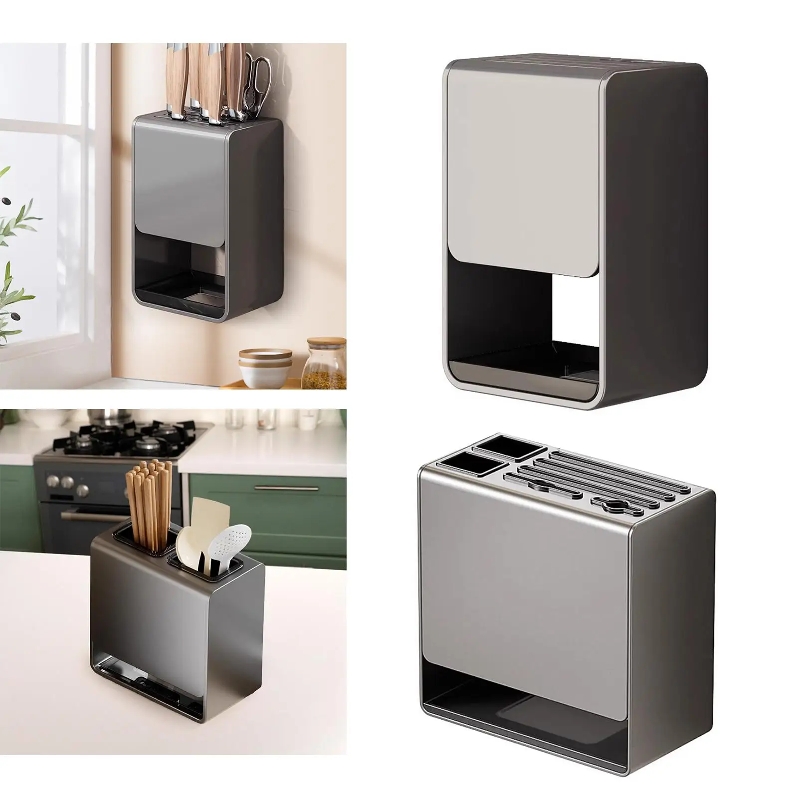 Knife Block Multi Grids with Drain Tray Storage Rack Modern Drying Rack