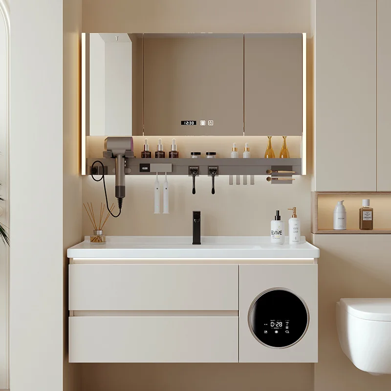 With washing and drying integrated bathroom cabinet combination cream wind ceramic integrated basin washing