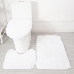 Inyahome White Bathroom Rugs Sets 3 Piece Set Toilet Seat Cover Non-Slip Bath Mats Lid Cover Bath Rug Contour Mat Bathroom Decor