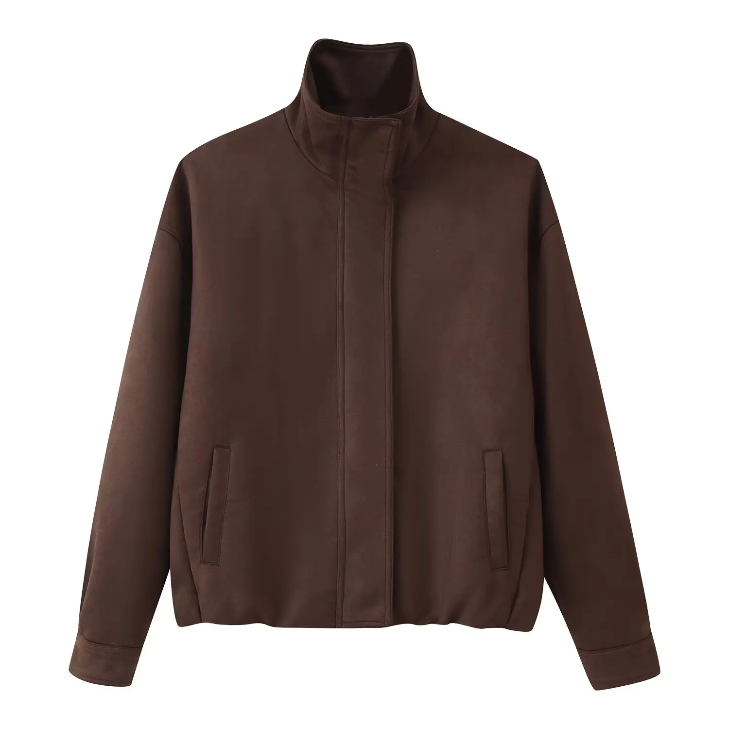 

2025 Zipper Suede Stand Collar Jacket Long Sleeve Coat Elegant Fashionable New Style Comfortable Office Wear Casual Versatile Se