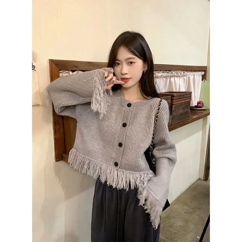 Tassel Fashion Women Sweaters 2024 Autumn Winter Pullovers Korean Knitwears Long Sleeve Clothes Knit Top Ladies Button Sweater