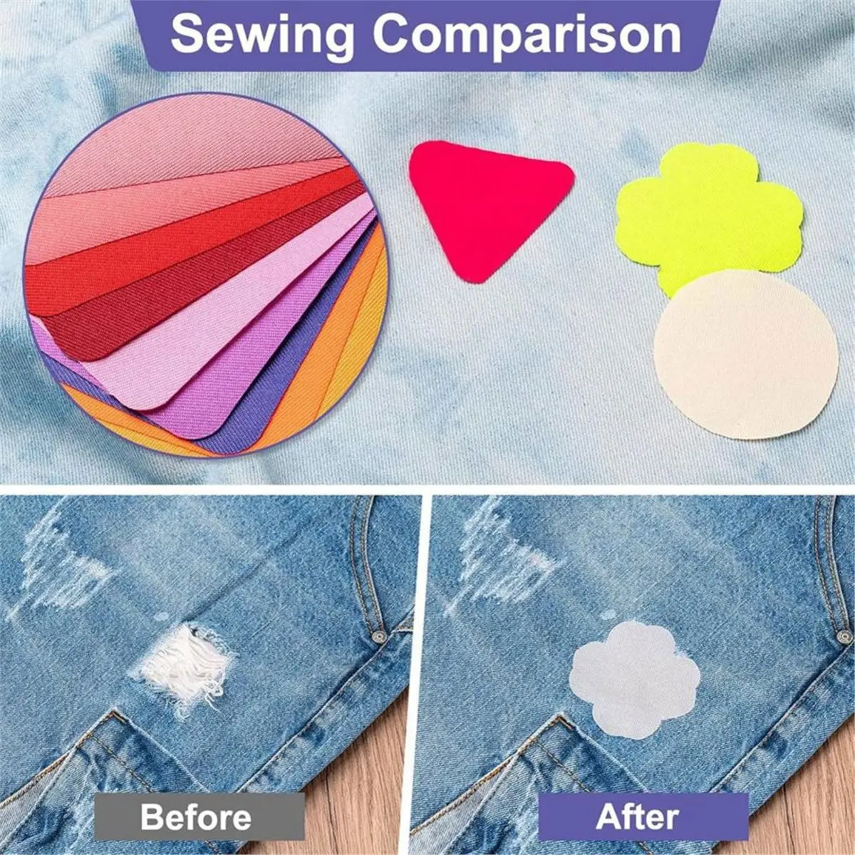 Best of 2026 30 Pcs Iron on Denim Patches for Jeans Repair, Irregular Twill Fabric Patches with Sewing Kit, 3.7x4.9in