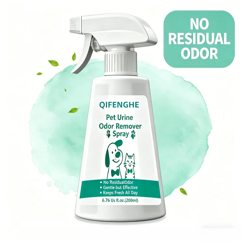 QIFENGHE 200ml Pet Urine Odor Remover Spray, Cat Dog Urine Smell Eliminator, Gentle Deodorizer for Carpet, Litter Box & Home