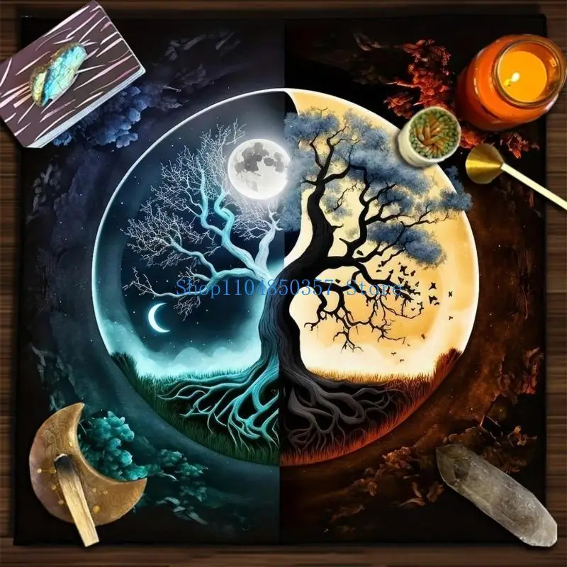 5asd بطاقات العرافة مفرش طاولة نسيج أشجار الحياة التارو بطاقة مفرش المائدة التنجيم التارو السحر سطح القماش #5
