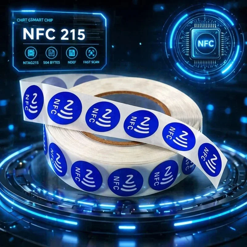 Blank NTAG215 Blue Adhesive NFC Sticker 13.56MHz 504 Bytes Rewritable NFC Label for NFC Enabled Devices
