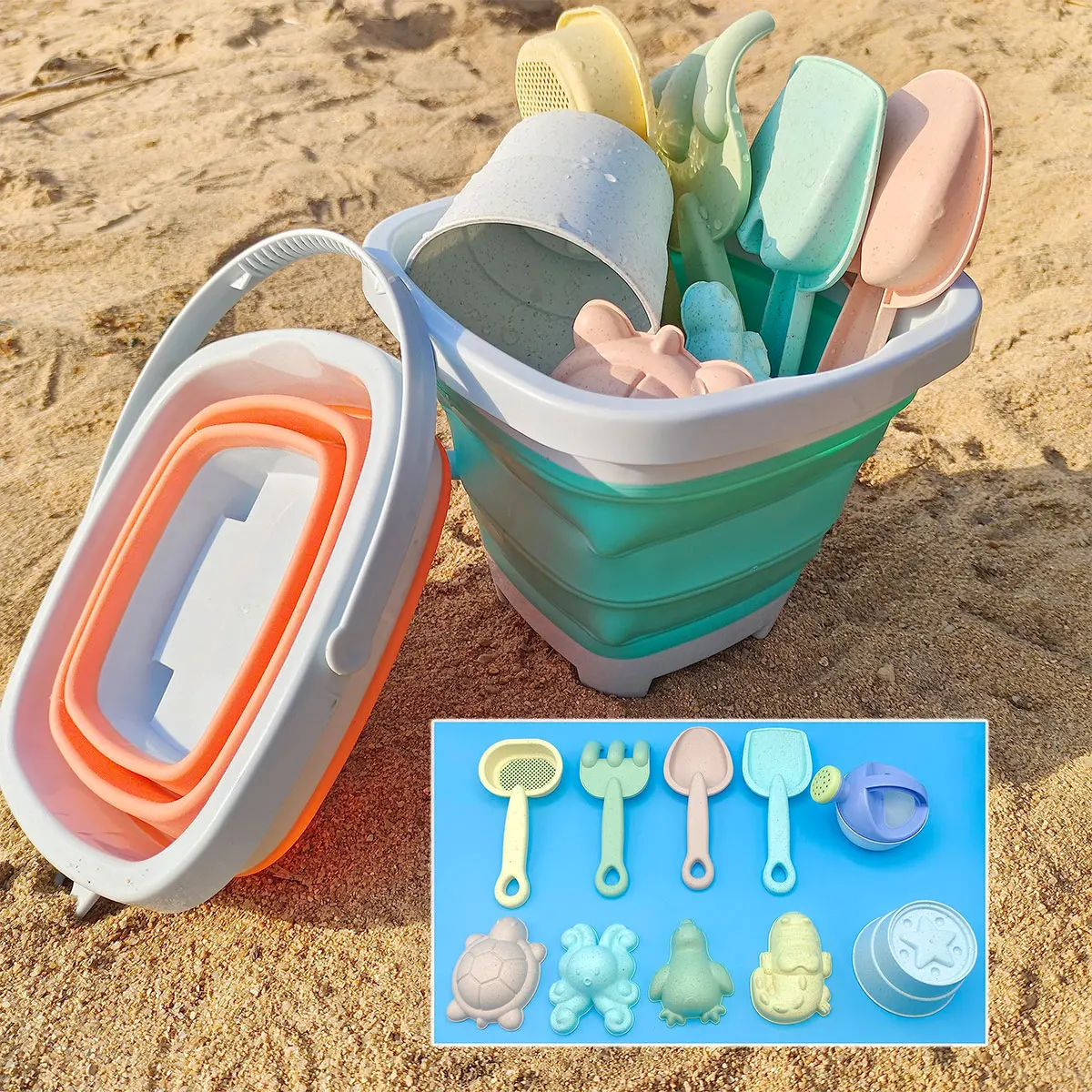 Juego de agua de playa para niños, cubo plegable, juguetes de verano para niños, accesorios de juego al aire libre, Color aleatorio