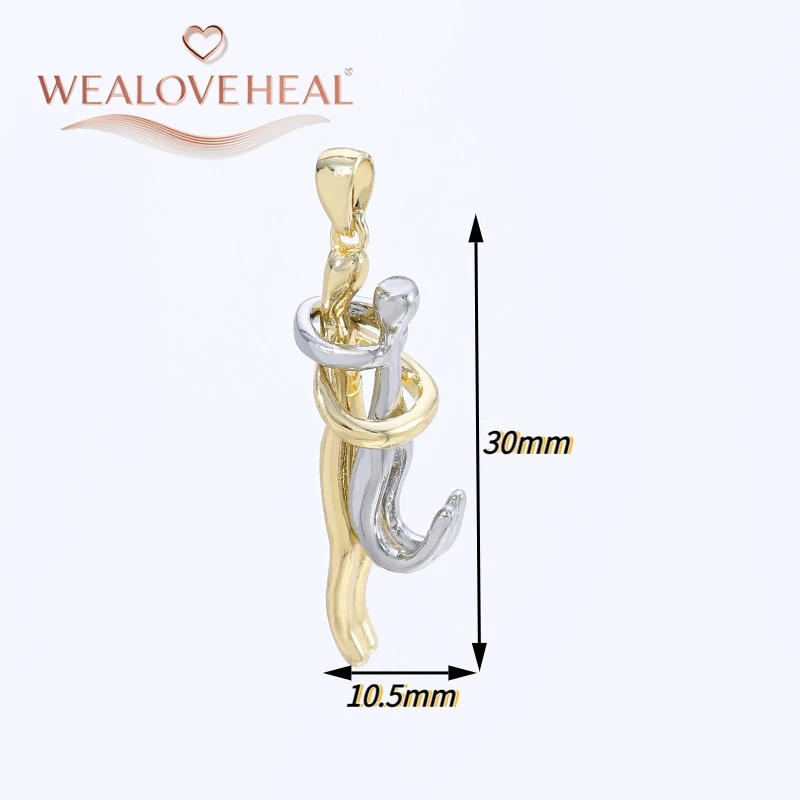 anhänger schmuck，anhänger schmuckherstellung，2er-Set 18K vergoldeter Messing-Anhänger, zweifarbiger Umarmungs-Liebhaber-Charm für DIY-Halsketten-Schmuckzubehör, Geschenk – Detail 29