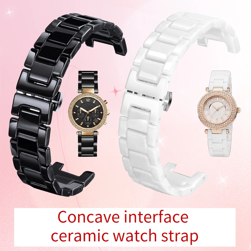 16*9 18*10 Concave pearl ceramic watch strap For MK5848/5654 Vivienne Westwood folli follie WF1B025BS Rossini bracelet for women