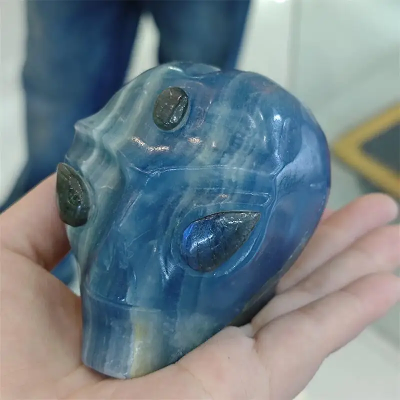 

Натуральный фиолетовый флюорит, лабрадорит, кварцевый череп с глазами, реалистичная резьба, фэн-шуй, целебный орнамент, коллекционный подарок, 1 шт.