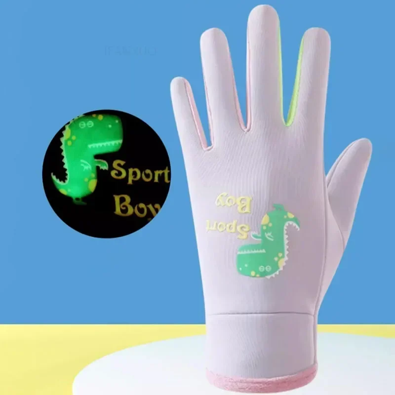 Winter Children Plush Warm Gloves Boys Girls Kids Outdoor Windproof Skiing Cycling Gloves Glow Students Toddler Cycling Mittens