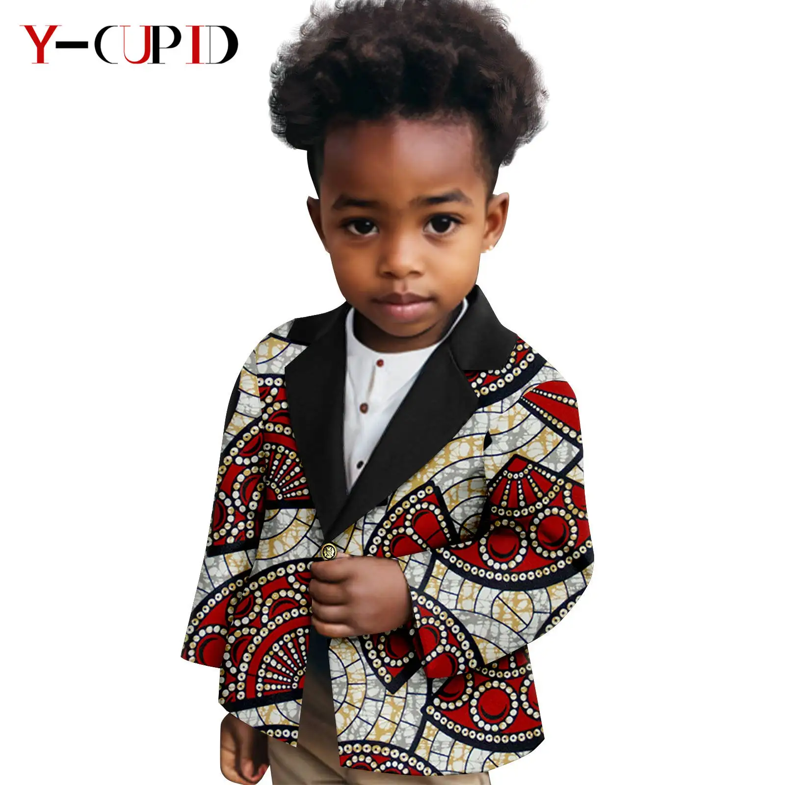 

Africa Clothing Dashiki Boy Print One Button Jackets Coat Bazin Riche Children Kids Outfits Ankara Patchwork Outwear Y234026