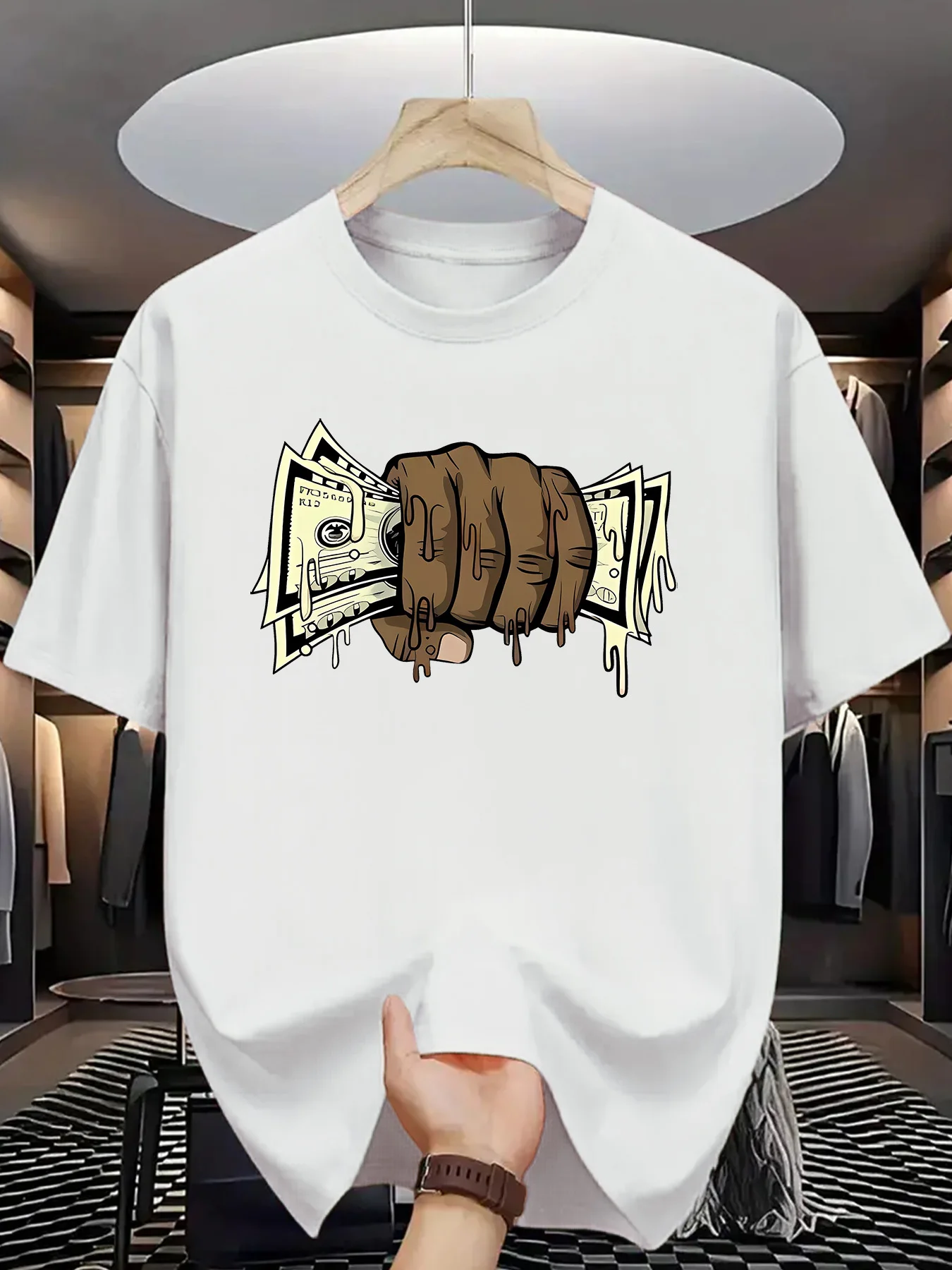 

Money Fist Graphic Print Men's T-Shirt Breathable Cotton Short Sleeve Crew Neck Casual Daily Tee