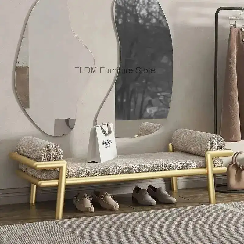 Bench Entryway for Modern Cylindrical Cushion Luxury Bench Living Upholstered with & Teddy Armrests, Room Fabric & Bedroom