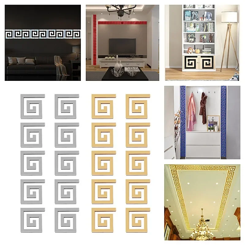 10pcs Acrylic Self Adhesive Wall 3D Decor Sticker Mirror for Bedroom Edge Strip Corner Line Building Border Home Office Decor