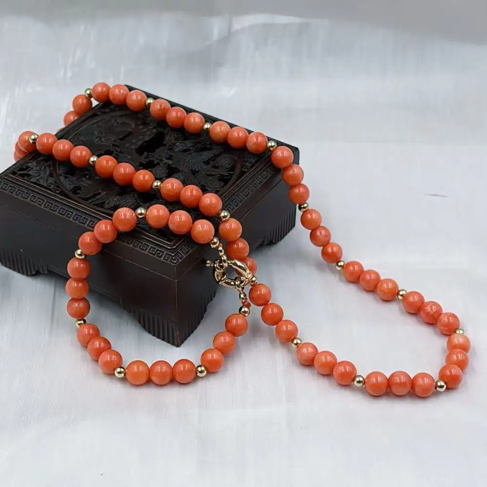 Vintage Round Red Sea Bamboo Coral Natural Blue Turquoise Chokers Necklace Bracelet Jewelry Set 7