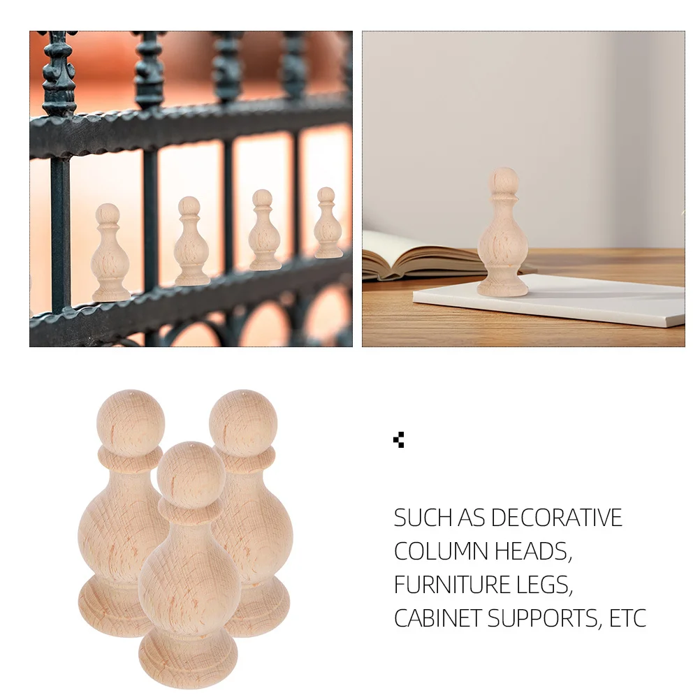 

3pcs Wood Finials For Staircase Decorative Curtain Rod End Caps Beige Round Lamp Diy Craft Fence Post Cap Home Decor