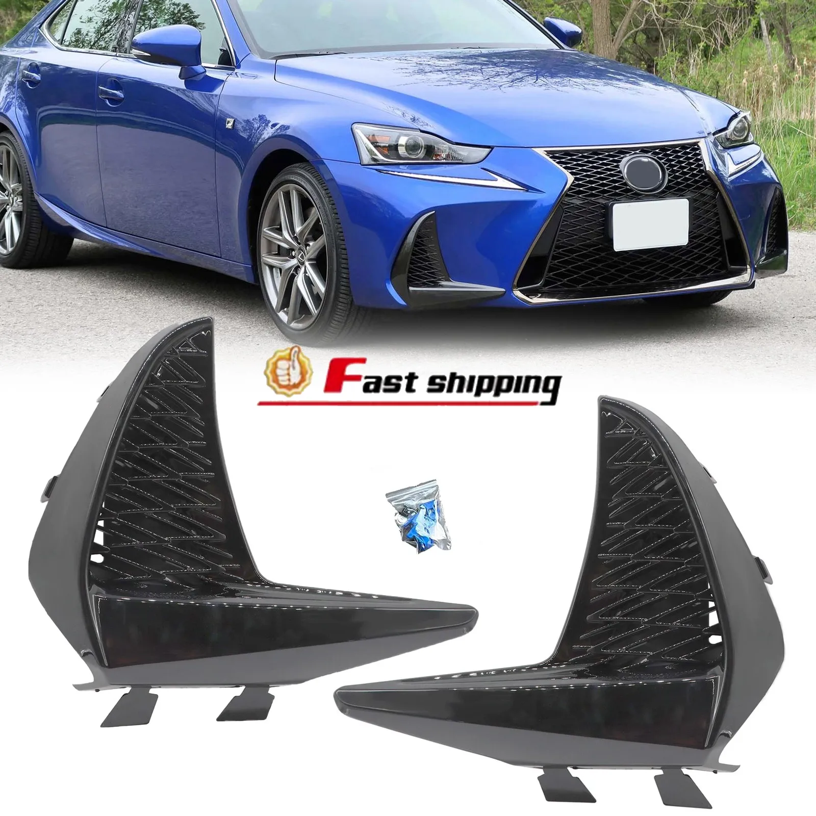 

2x Front Bumper Grille Fog Light Cover For 2016-2020 Lexus IS200t IS300 IS350