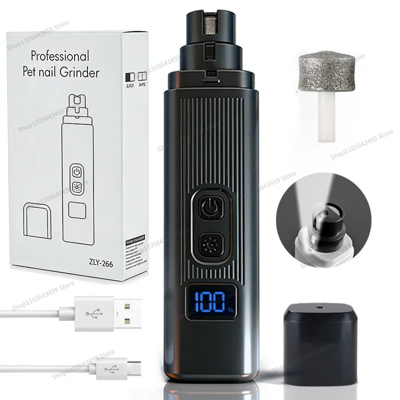 pet nail grinder digital display rechargeable model with lights, portable cat and dog nail scissors