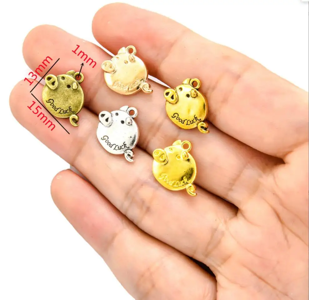 100pcs Charms Good Luck Pig 15x13mm Tibetan Bronze Silver Color Pendants Antique Jewelry Making DIY Handmade Craft F0217