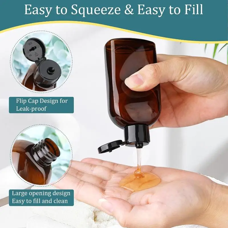 Empty Shampoo Dispenser 100ml Travel Bottles With Label & Storage Bag Brown Transparent Plastic Bottle Multi-Use Container