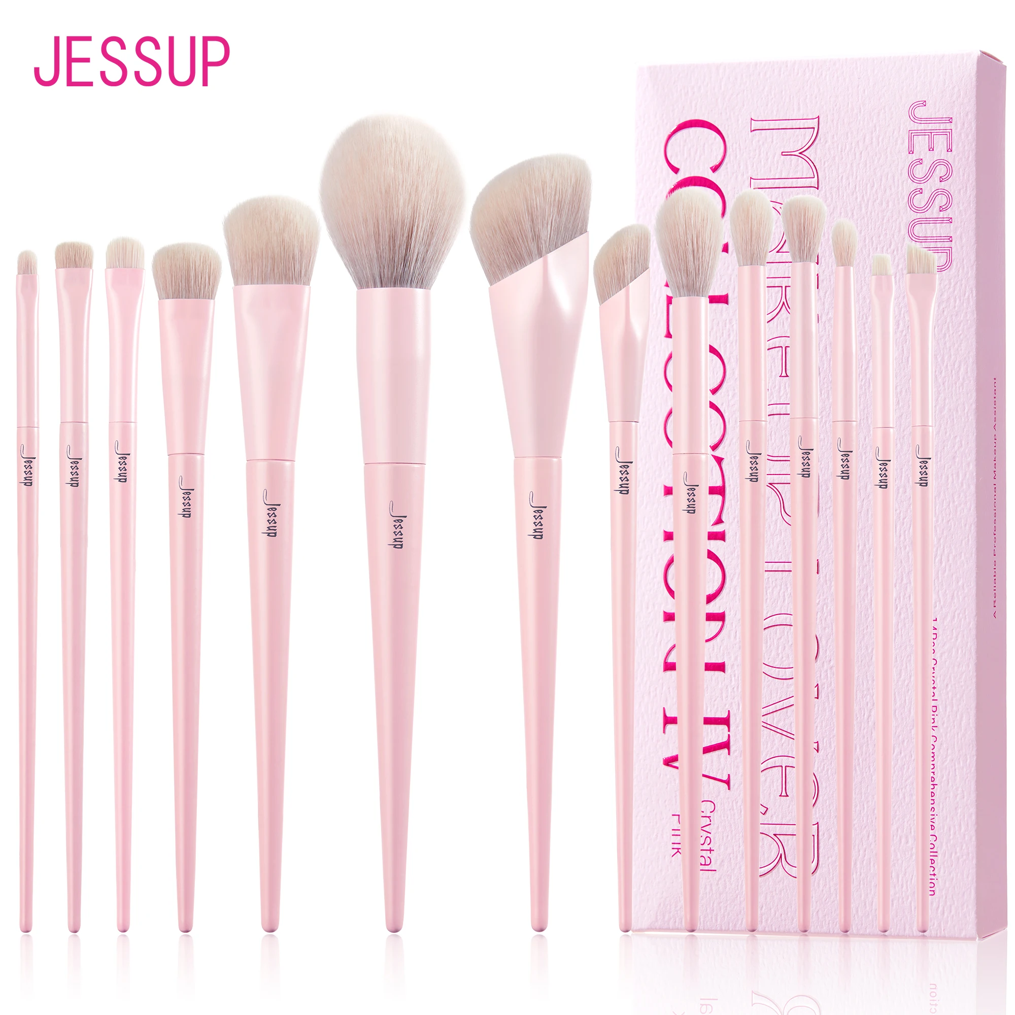Jessup Pink Makeup Brushes Set 14pcs Make up Brushes Premium Vegan Foundation Blush Eyeshadow liner Powder Blending Brush,T495