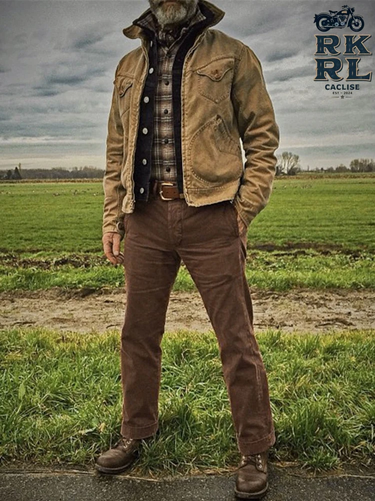 

RKRL мужские винтажные повседневные прямые брюки с завышенной талией 05 унций кофейного цвета, повседневные хлопковые брюки для офиса