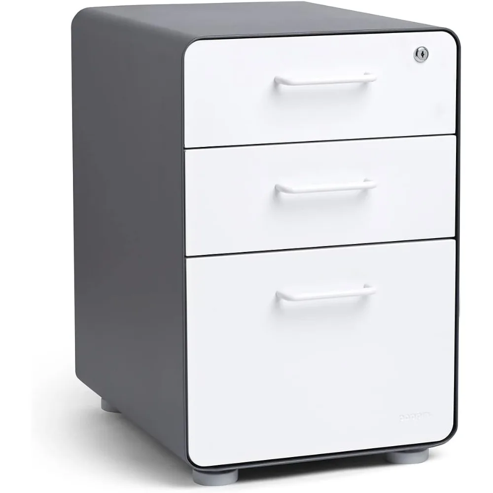 Poppin Stow 3-Drawer File Cabinet - Charcoal + White, 2 Utility Drawers and 1 Hanging File Drawer, Fully Painted Inside and Out,