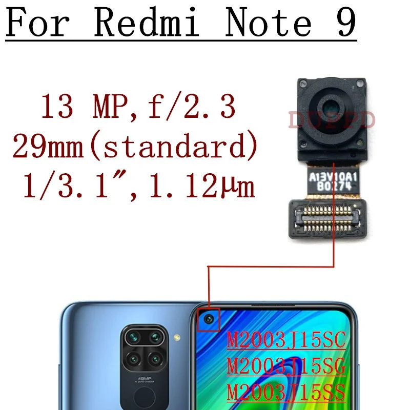 Rear Camera For Xiaomi Redmi Note 9 M2003J15SC/SG/SS Selfie Frontal Small View Back Facing Camera Module Flex Spare Parts