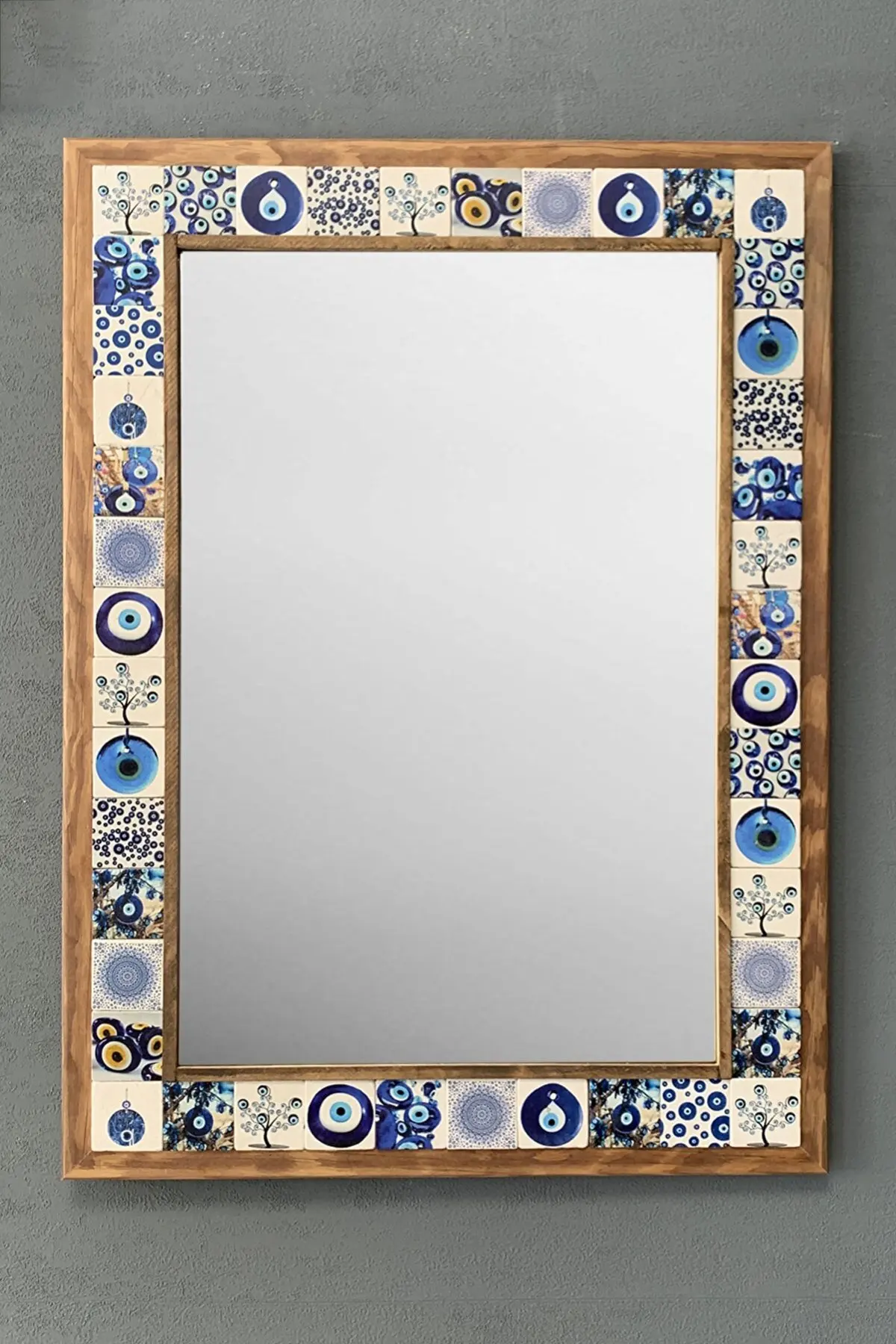 

Framed Mosaic Stone Mirror 53Cm X73 Cm Large Mirror With Blue Evil Eye Beads Modern 2022 Season Home Wall Decoration