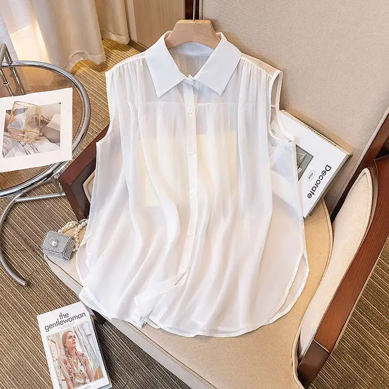 

Новые модные прозрачные шифоновые топы в корейском стиле для женщин: повседневные свободные летние блузки