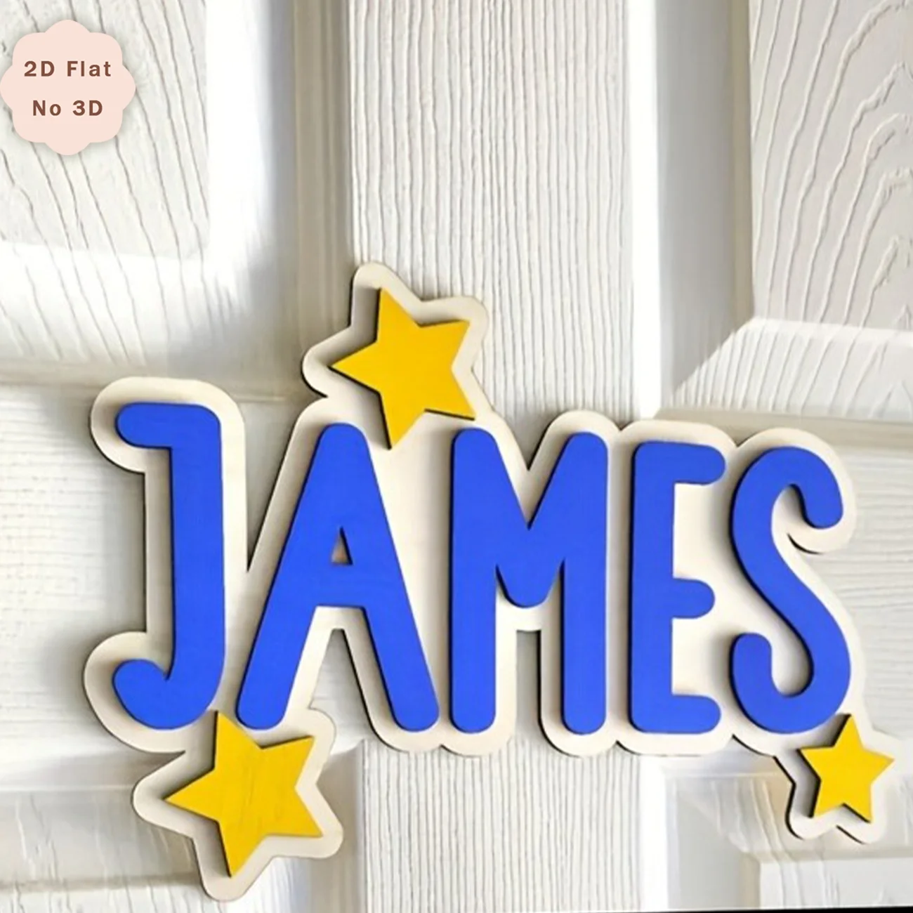 Custom Star Wooden Name Sign, Personalized 2D Flat Custom Name Wall Plaque with Star Decor, Customized Text Wood Door Hanger for - view 5
