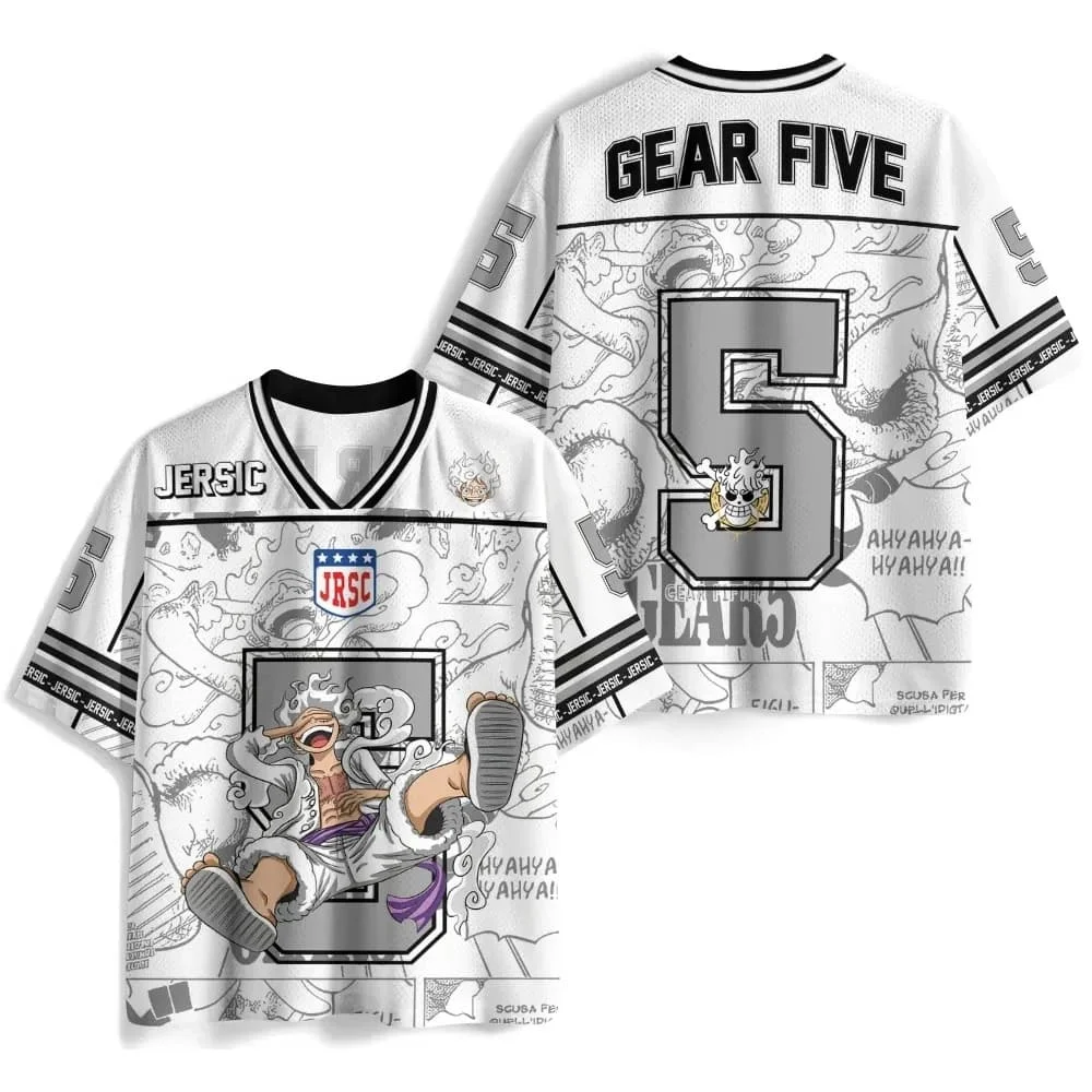2026 New One Piece Gear 5 Nikka Luffy Anime Peripheral Jersey, Mesh Quick-Drying Loose Street Style Short-Sleeve Family Matching