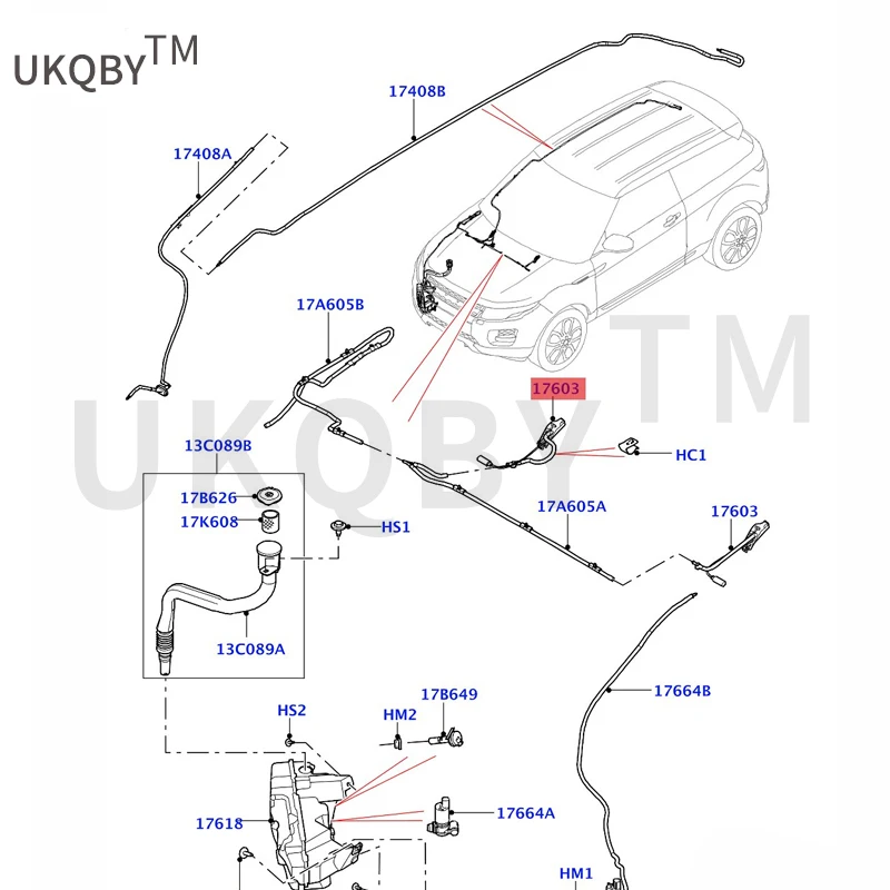 Suitable for Ra ng e Ro ve r Ev oq ue  Nozzle assembly - windshield washer Wiper nozzle (with heating)