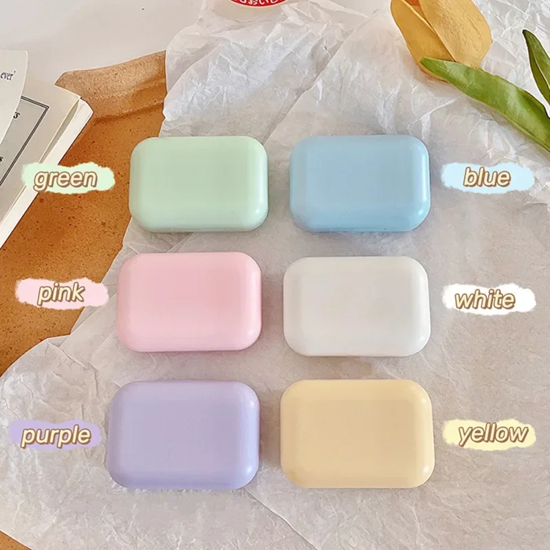 1PCS Girl Pink Purple Contacts Lens Container Case with Silicone Tweezers Mini Pocket Box Candy Color Eye Contact Lenses Cases