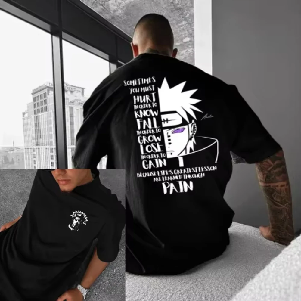 2026 New Akatsuki Cloud Print T-Shirt Men's Women Black Cotton Streetwear with Red Clouds & Purple Design Anime Summer T-shirt