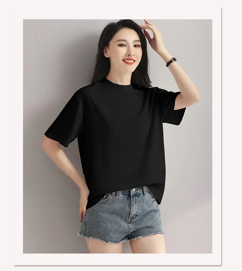 High collar short sleeve T-shirt summer female cotton blouse render big yards loose t-shirts in early spring