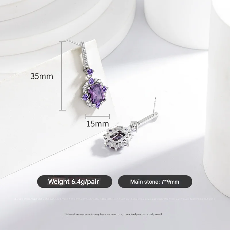 Vintage Amethyst Tropfen-Ohrringe für Damen, 925 Silber Zirkon Hängeohrringe, Luxuriöser Brautschmuck für Hochzeit und Partys – Detail 1