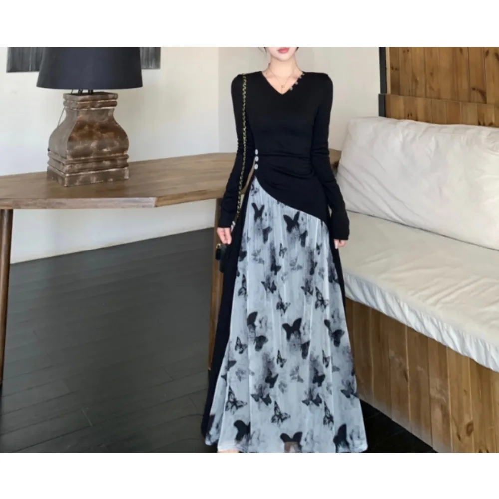 Elegant Vintage Knit long sleeve print fairycore Dresses Evening High Street Plus Size  women clothing