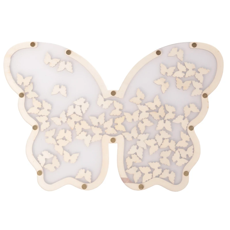 White Wedding Guest Book Alternative For 40 Guests To 200 Guests, Drop Wooden Butterfly Frame With Small Butterflies