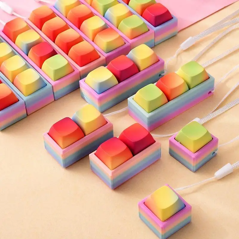 Rainbow Gradient Keyboard Key Fidget Toys Smooth Press Stress Relief For Students Office Daily Relaxation
